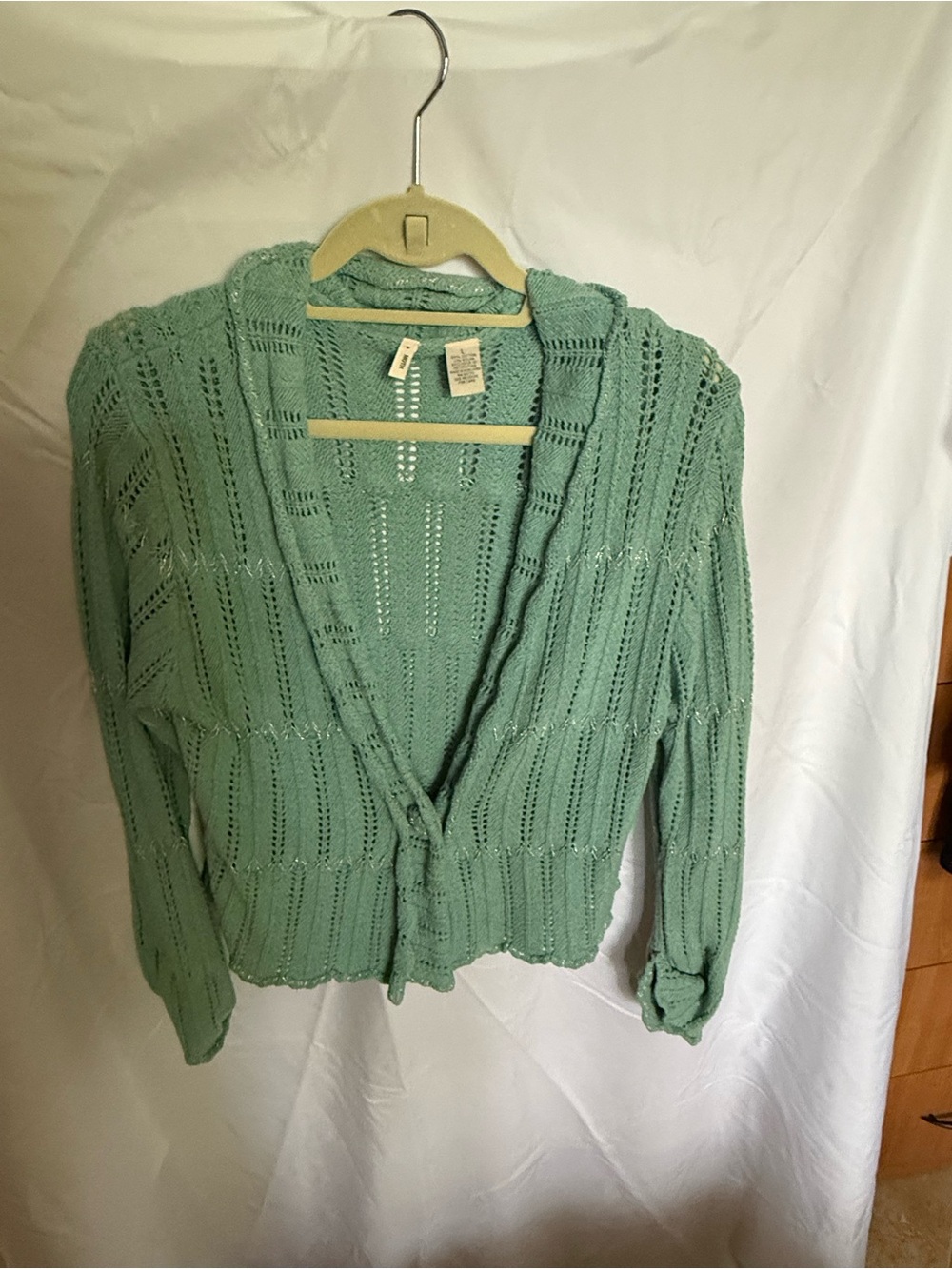 Light Green Open-Knit Women's Sweater Cardigan